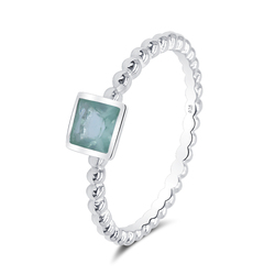Salient Square Shape CZ Crystal Silver Ring NSR-4086
